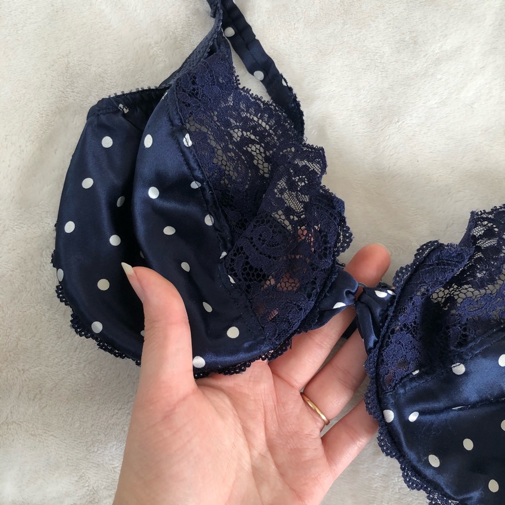 VALENTINO/ navy blue polka satin dot bra - Picture 3 of 8